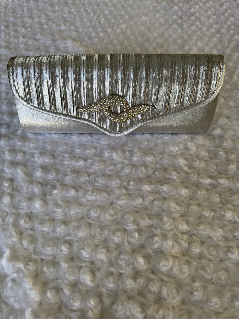 Silver Evening Clutch with Rhinestone Accent